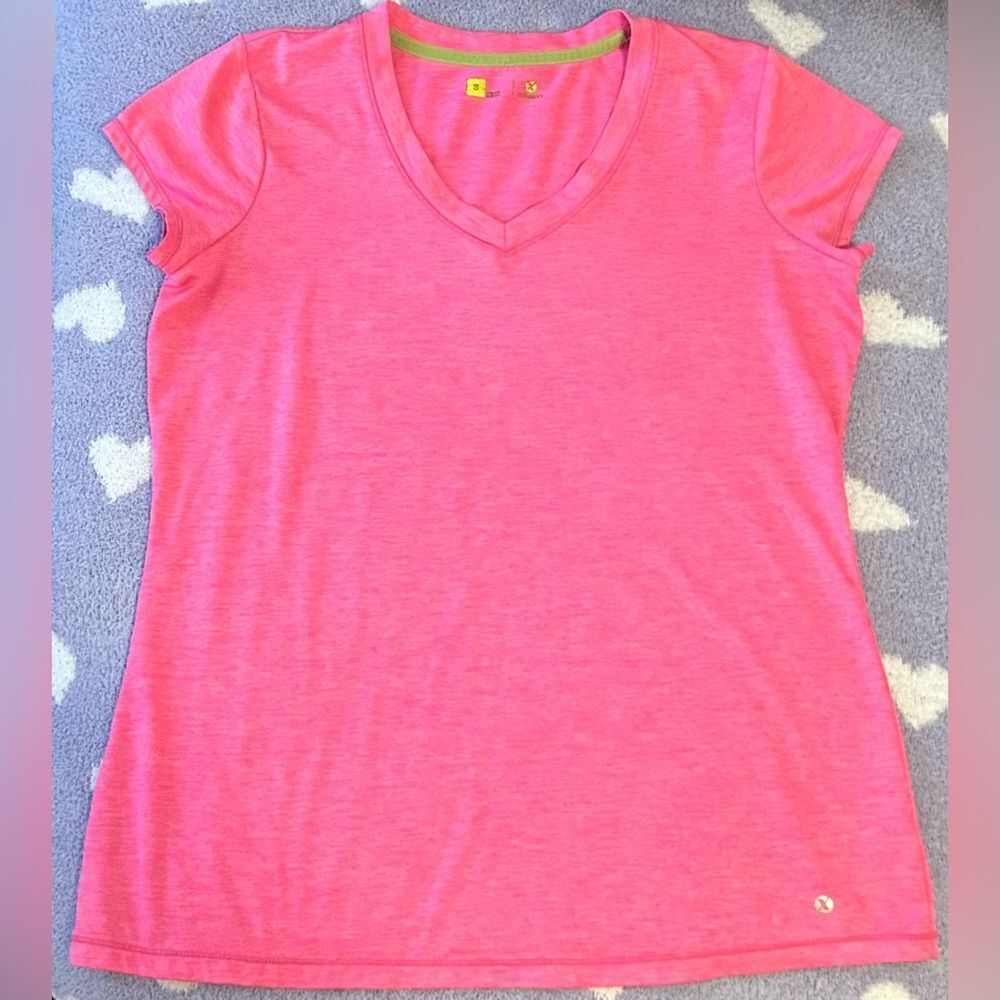 Xersion Hot Pink Fitted Short Sleeve V Neck Athletic Workout T-Shirt Tee Size S